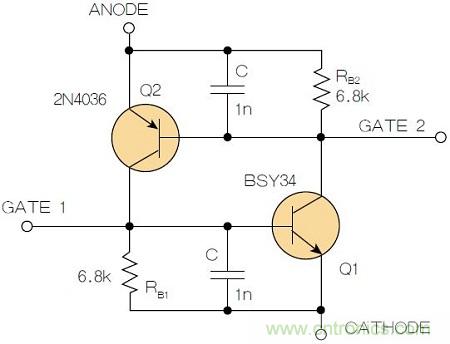 圖2：增加兩個電容值為1nF的SMD陶瓷電容器后，可以在ΔV達(dá)到10V的情況下防止導(dǎo)通。