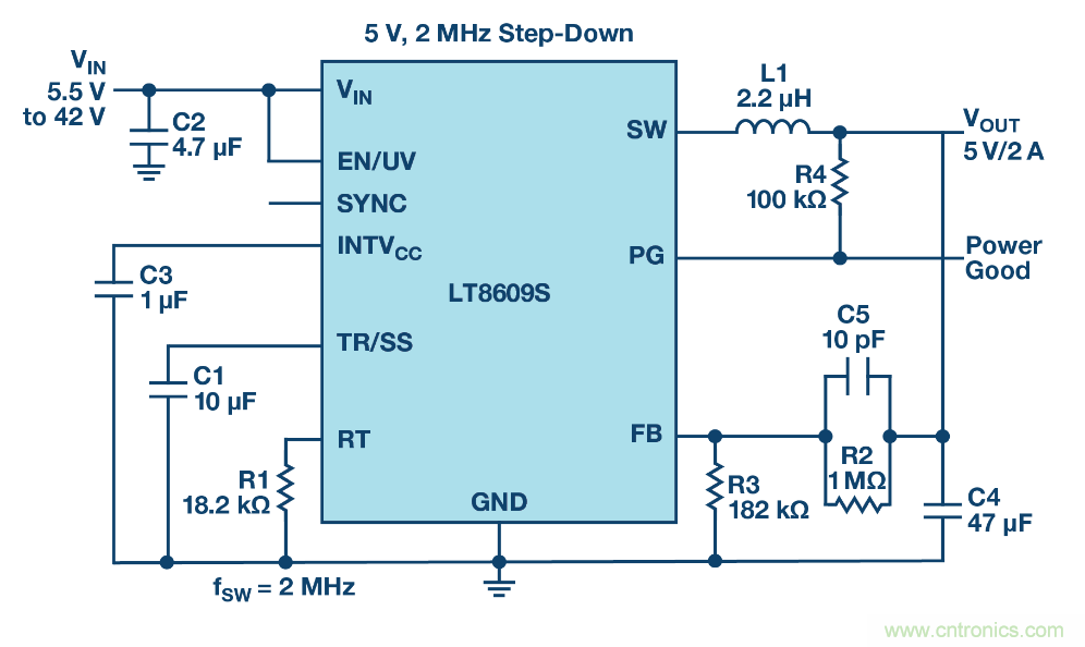 具 2.5 μA 靜態(tài)電流和超低 EMI 輻射的 42 V、2 A/3 A 峰值同步降壓型穩(wěn)壓器