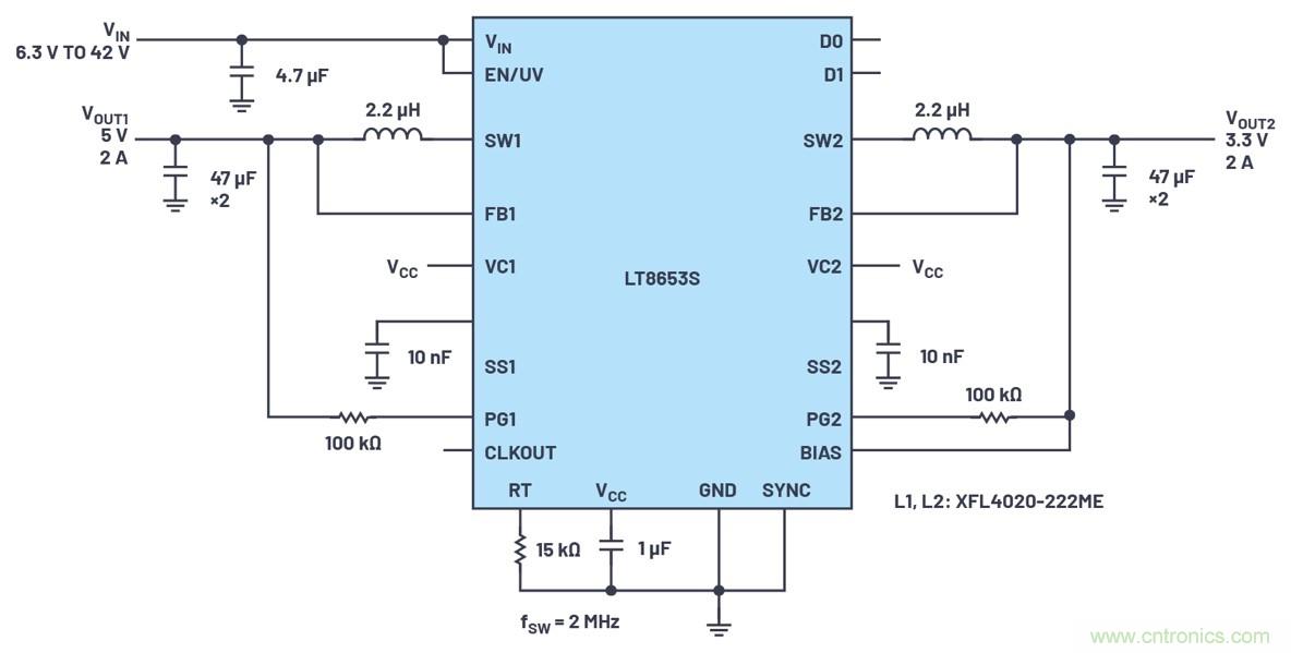 具有6.2 µA靜態(tài)電流的雙通道、42 V、2 A、單片、同步降壓型Silent Switcher 2穩(wěn)壓器