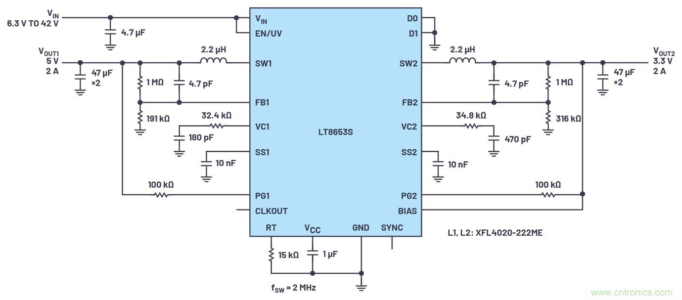 具有6.2 µA靜態(tài)電流的雙通道、42 V、2 A、單片、同步降壓型Silent Switcher 2穩(wěn)壓器